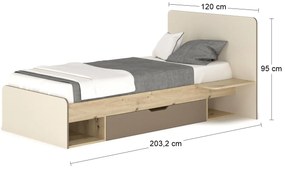 Jednolôžková posteľ s roštom Loros 90 90x200 cm - dub artisan / latte / champagne