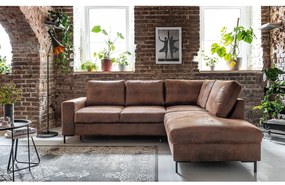 Hnedá rozkladacia rohová pohovka z imitácie kože (pravý roh) Lofty Lilly – Miuform