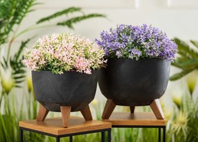 PLASTOVÝ KVETINÁČ ROSA LINEA SADA 2KS 15X24,3 CM+18,3X29,2 CM IMITÁCIA BETÓNU ČIERNA