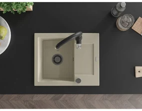 Mexen Enzo, 1-komorový granitový drez 576x465x174 mm a drezová batéria Savita, béžová, 6506-69-672601-70