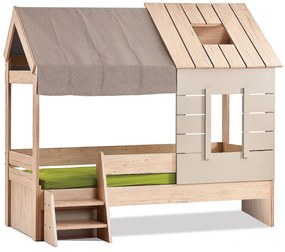 Domčeková posteľ so schodíkmi 90x200 Boom - dub colorado/šedá