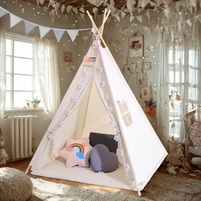 Jurhan Detský stan teepee JULIUS, 120x120x160cm, biela/šedá