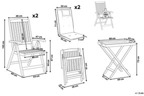 Bistro sada z akáciového dreva s modrými poduškami JAVA Beliani