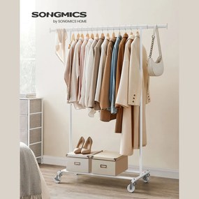 SongmicsHome Stojan na oblečenie INEZ na kolieskach, max.90kg, 83,5x45x160cm, biela
