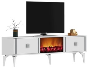 TV stolík/skrinka s krbom Tobuvu 2 (biela + strieborná) . Vlastná spoľahlivá doprava až k Vám domov. 1095522
