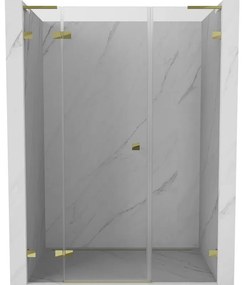 Mexen Lunar L, ľavé otočné sprchové dvere 135 cm, číre sklo, zlatý profil, 834SL-135-050-50-00-L