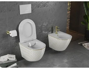 Mexen Lena, závesná toaletná misa 480x360x355 mm, biela - zlatý vzor, 30224009