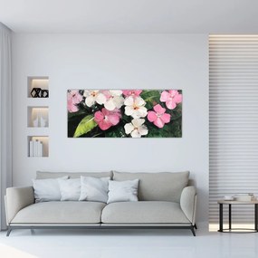 Obraz - Ružové a biele kvety (120x50 cm)