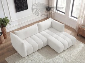 Biela rohová pohovka z textílie buklé (pravý roh/s leňoškou) Azra – Bobochic Paris