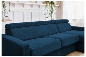 Tmavomodrá menčestrová rozkladacia rohová pohovka (variabilná) Monaco – Bobochic Paris