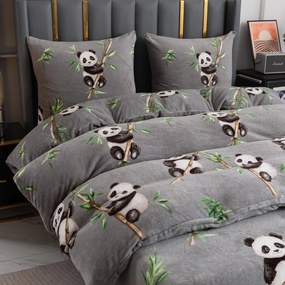 Mikroplyšové obliečky HAPPY PANDA sivá Rozmer obliečky: 70 x 80 cm | 140 x 200 cm