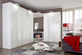 Šatníková skriňa New York D, 225 cm, biela/biely lesk