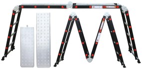 Noela Multifunkčný hliníkový rebrík 4x4 473 cm NVLG-44 BLACK PREMIUM + kolieska, podlážka a polica