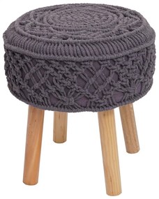 Taburetka J43 80482 - macrame, látka / drevo, 45 x 41cm - Tmavo sivá