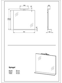Nástenné zrkadlo s osvetlením/s poličkou 76x75 cm – Germania