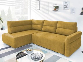 Rohová sedačka na trvalé spanie Island, horčicová žltá látka, ľavý roh