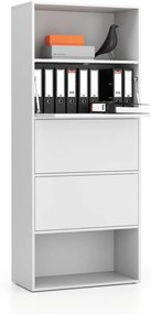 Vysoký kancelársky policový regál LAYERS, 3 boxy, 800 x 400 x 1905, biela