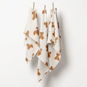 Biante Mušelínová plienka/dečka Nature MSN-038 Medvedíky na krémovo bielom - ZVÝHODNENÁ SADA 3 KS 70x70 cm - Sada 3 ks