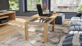 ASTI-P dub artisan / béžová - moderný konferenčný stolík so zdvíhacou doskou
