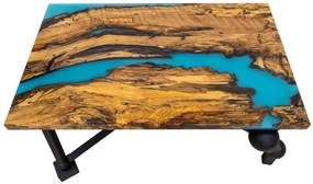 Konferenčný stôl PLANETÁRIUM zo špaltovaného buku a fluorescenčnej epoxidovej živice 96x59