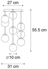 Stropné svietidlo v štýle Art Deco čierne so zlatom 9-žiarovkové - Athens Wire