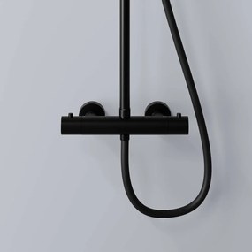 STEINBERG 340 nástenný sprchový systém s termostatom, horná sprcha priemer 220 mm, tyčová ručná sprcha 1jet, matná čierna, 3402721S