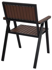 Set 2 záhradných stoličiek HWC-J95, hliník imitácia dreva - rám čierna, tmavo hnedá