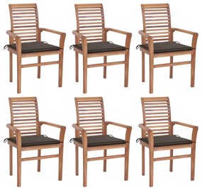 Jedálenské stoličky 6 ks sivohnedé podložky tíkový masív