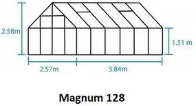 Skleník Halls Magnum hliník, 4,46 x 2,57 m / 11,5 m², 3 mm tabuľové sklo