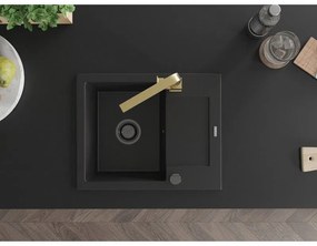 Mexen Enzo, granitový drez 576x465x174 mm, 1-komorový, zlatá batéria Rita, čierna, 6506-77-670300-50-B
