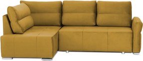 Rohová sedačka na trvalé spanie Island, horčicová žltá látka, ľavý roh