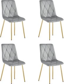 Sada štyroch jedálenských stoličiek LIBRA zamatové, svetlosivé / zlaté nohy (4 ks)