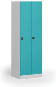 Kovová šatníková skrinka S1, 2-dverová, 1850 x 600 x 500 mm, zámok s čítačkou RFID kariet, zelené dvere