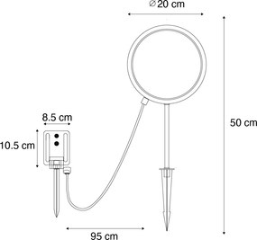 Sada 2 čiernych bodových svetiel 50 cm vrátane nabíjateľného LED a solárneho IP65 - Adalind
