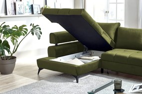 Rohová sedacia súprava Paris, machová zelená látka, ľavý roh