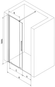 Mexen Velar, posuvné dvere do otvoru 110x200 cm, 8mm číre sklo, biely profil, 871-110-000-01-20