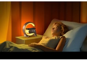 Immax 08987L-LEDRGB Stmievateľná lampa s budíkom a Qi nabíjaním 30W/230V strieborná