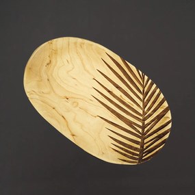 AMADEA Drevený servírovací podnos s motívom listu, masívne drevo, 22 cm