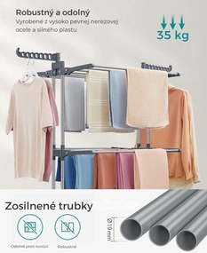Sušiak na bielizeň ELTON so 4 úrovňami na kolieskach, 63,5x128x173cm, šedá SongmicsHome