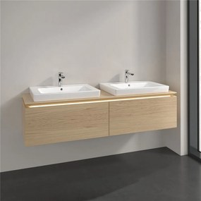 VILLEROY &amp; BOCH Legato závesná skrinka pod dve umývadlá, 2 zásuvky, s LED osvetlením, 1600 x 500 x 380 mm, Nordic Oak, B692L0VJ