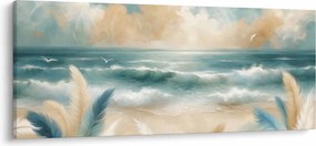 Obraz – Maľovaná pláž v jemných farbách (120x50 cm)