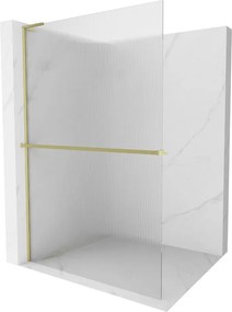 Mexen Kioto+ L, sprchová zástena Walk-In s poličkou a vešiakom 90 x 200 cm, 8mm sklo s rebrovým vzorom, zlatý matný profil, 800-090-123-55-09