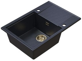 Sink Quality Sink55, kuchynský granitový drez 680x460x215 mm + zlatý sifón, čierna škvrnitá, SKQ-SINK.B.1KDO.XG