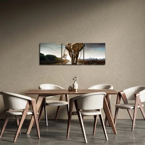 Obraz slona (s hodinami) (90x30 cm)