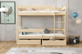 Detská poschodová posteľ z masívu borovice LEGEND so šuplíkmi - 200x90 cm - PRÍRODNÁ BOROVICA