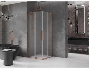 Mexen Velar L Duo, sprchový kút s posuvnými dverami 90 x 90 cm, 8mm sklo námraza, ružové zlato, 871-090-090-02-33-60