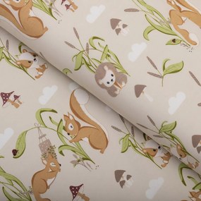 Biante Detská bavlnená obliečka na vankúš Sandra SA-695 Veveričky a ježkovia na svetlo béžovom 50 x 70 cm