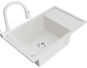 Mexen Elias, 1-komorový granitový drez 795x480x200 mm a drezová batéria Elia, biela, 6511-20-670101-20