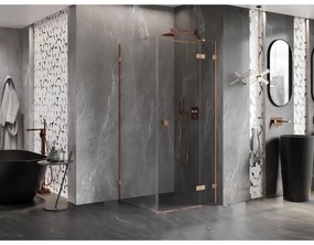 Mexen Lunar T, výklopný sprchový kút pravý 120 x 120 cm, 8mm číre sklo, profil medená matná, 834T-120-120-65-00-P