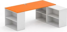 Kancelársky písací stôl s úložným priestorom BLOCK B01, 180 × 160 cm, biela/oranžová